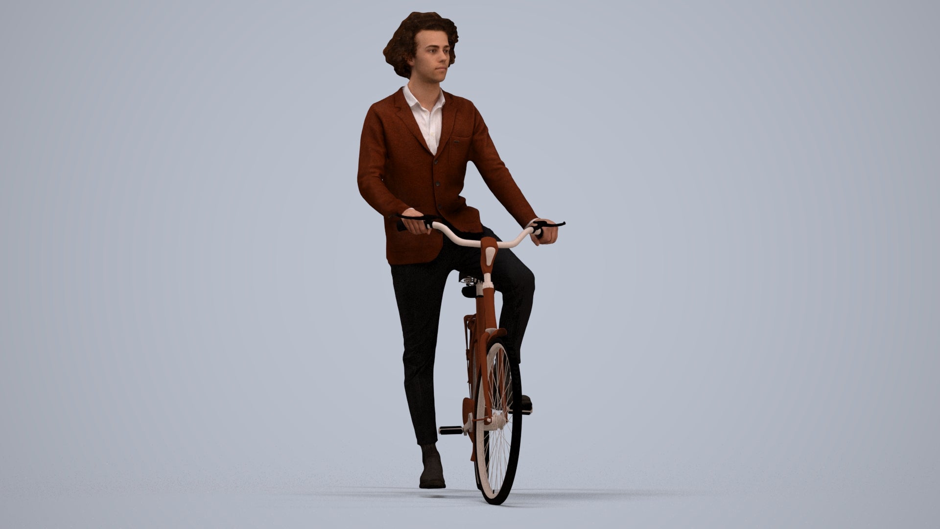 scanned 3D man business cycling, photogrammetry people for Enscape and V-Ray, standing pose render