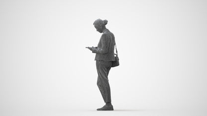 3D human model woman business standing, photogrammetry scanned person for archviz, square thumbnail