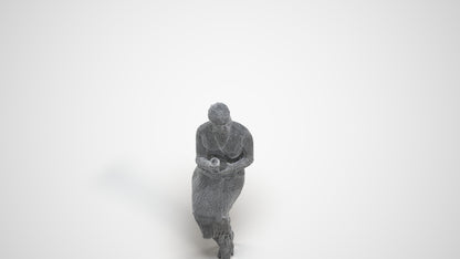 3D scanned woman sitting casual, photorealistic archviz people for Enscape and SketchUp, wireframe three-quarter view
