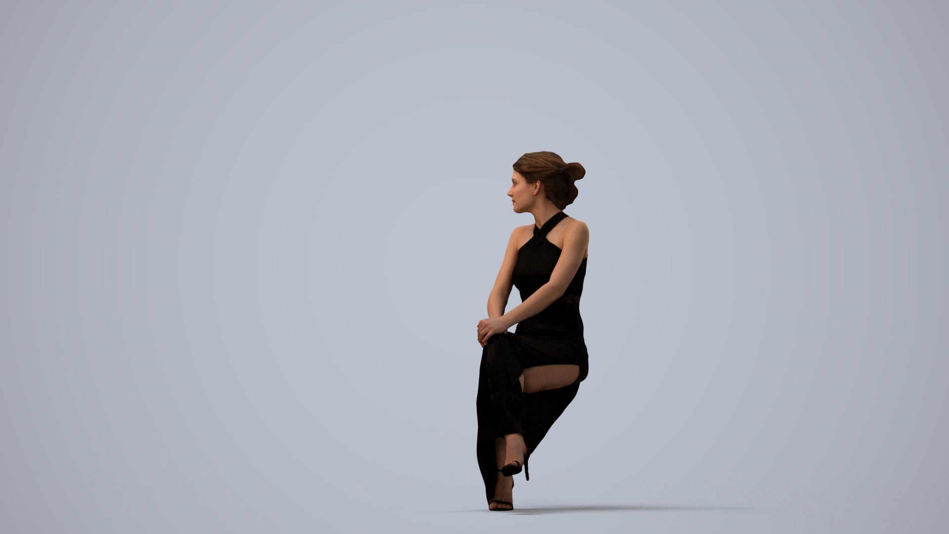 realistic 3D woman formal formalaffairs, scanned archviz people for Blender and 3ds Max, three-quarter view render