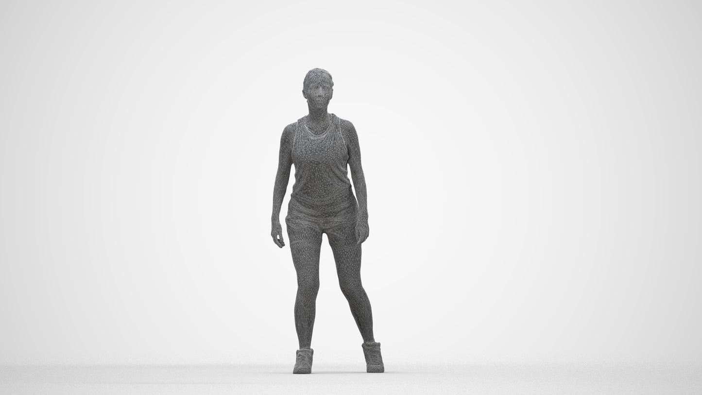 3D people model woman sport, scanned human for 3ds Max rendering, wireframe back view