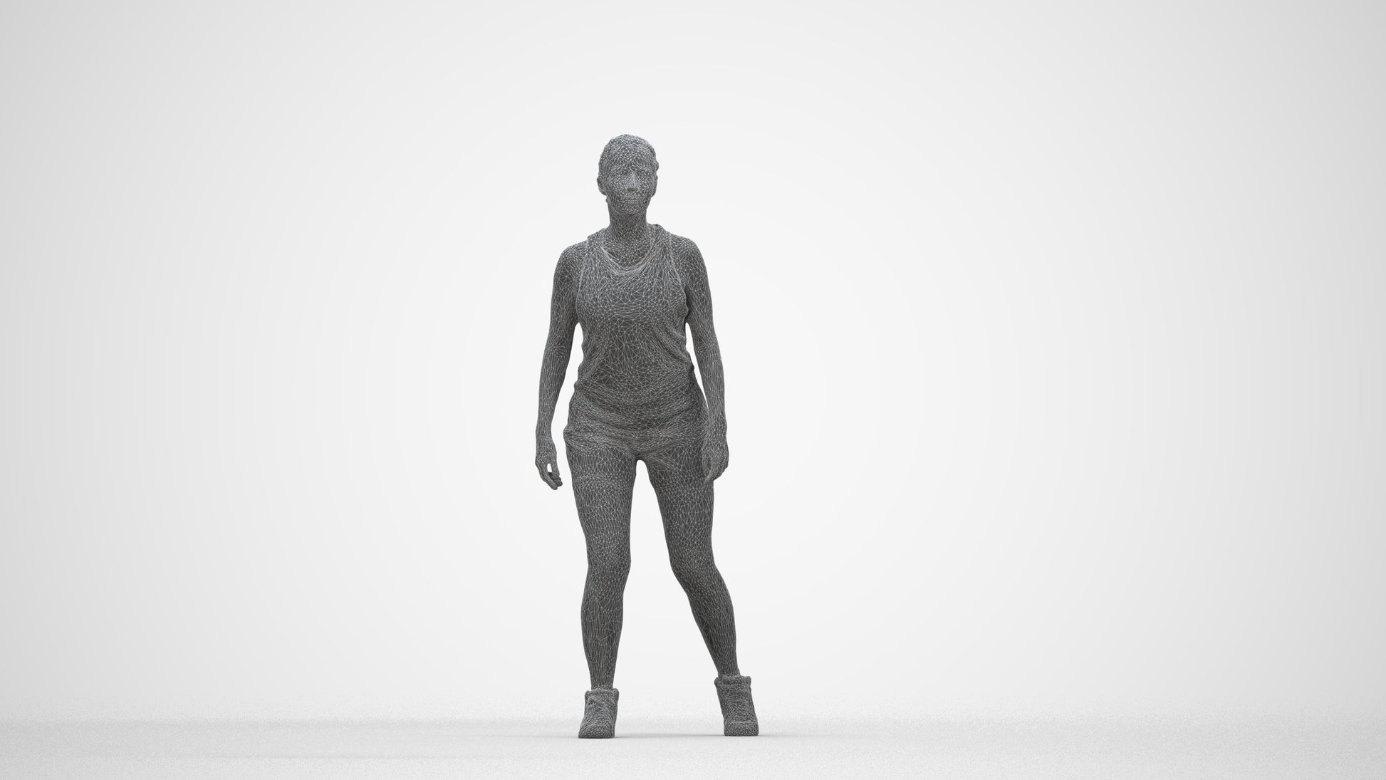 3D people model woman sport, scanned human for 3ds Max rendering, wireframe back view