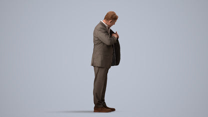 realistic 3D senior man business standing, scanned archviz people for Blender and 3ds Max, side view render