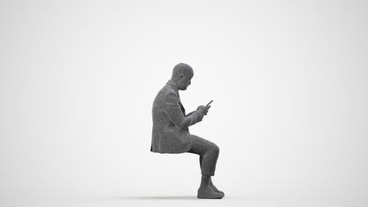 3D human model man business, photogrammetry scanned person for archviz, wireframe side view