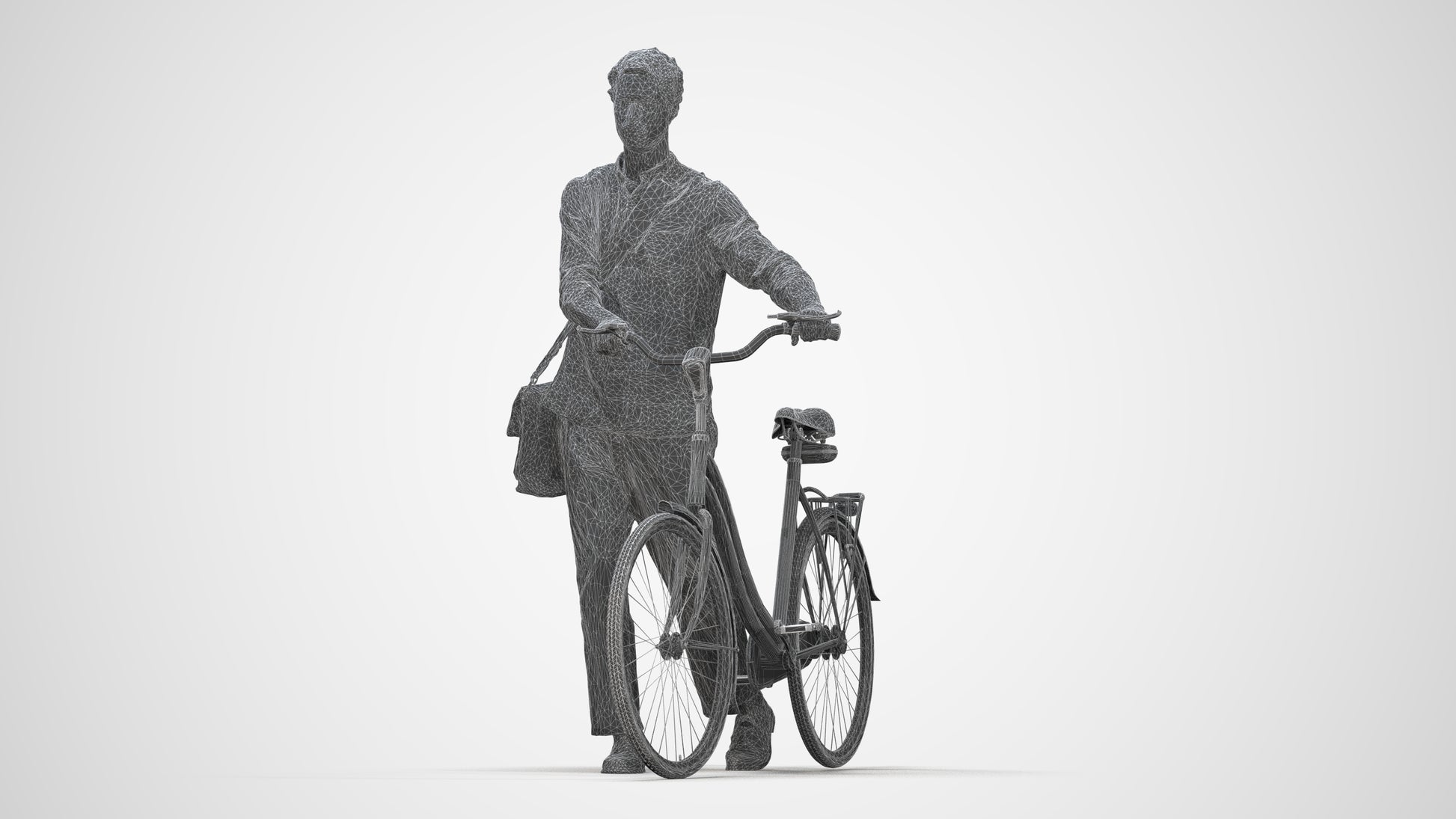 scanned 3D man casual cycling, photogrammetry people for Enscape and V-Ray, wireframe back view