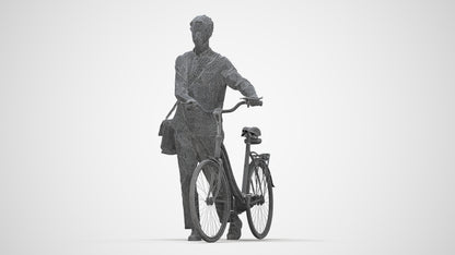 scanned 3D man casual cycling, photogrammetry people for Enscape and V-Ray, wireframe back view