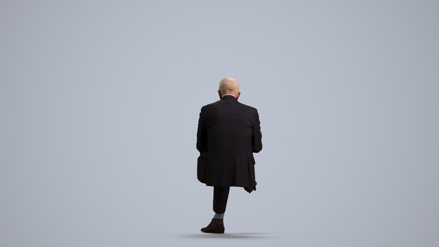 realistic 3D human senior man business, archviz people FBX OBJ for Blender, front view render