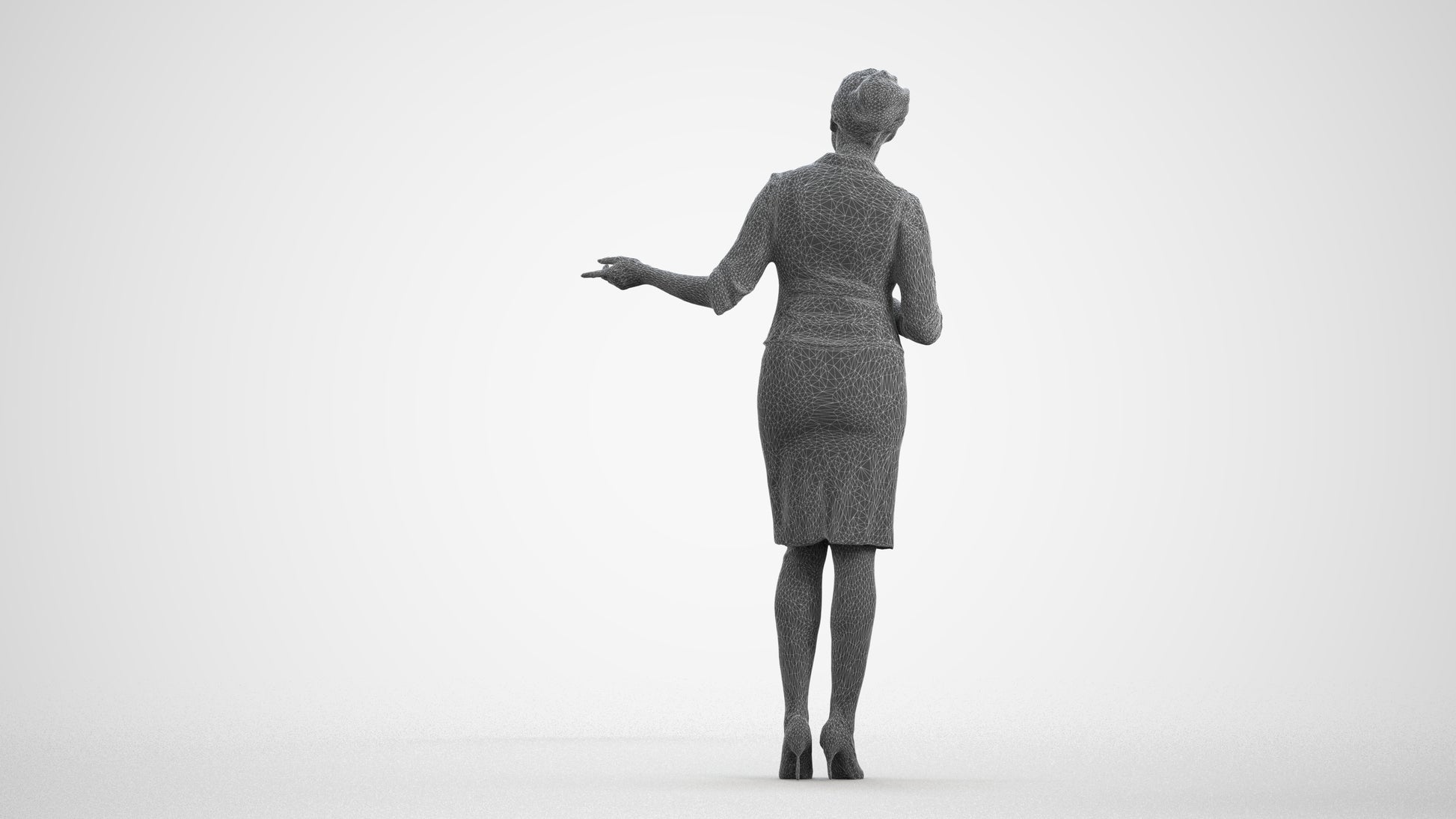 3D people model woman mix, scanned human for 3ds Max rendering, wireframe front view
