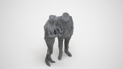 realistic 3D human woman business couple, archviz people FBX OBJ for Blender, wireframe three-quarter view
