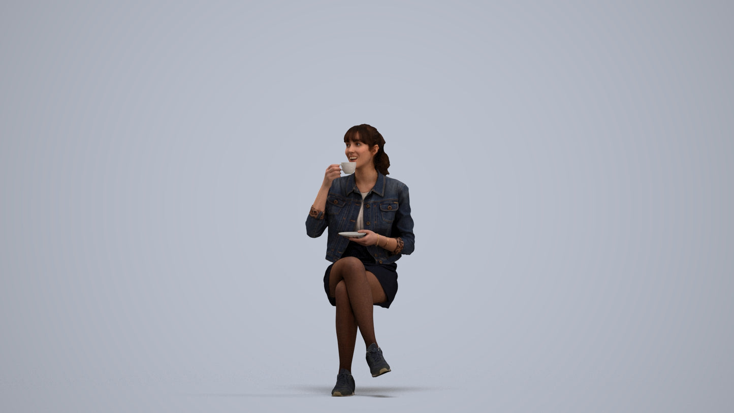 3D people model woman casual sitting, scanned human for 3ds Max rendering, standing pose render
