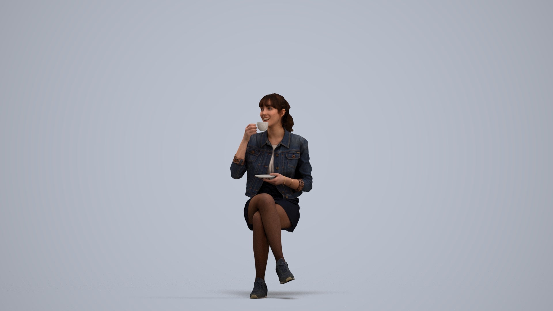 3D people model woman casual sitting, scanned human for 3ds Max rendering, standing pose render