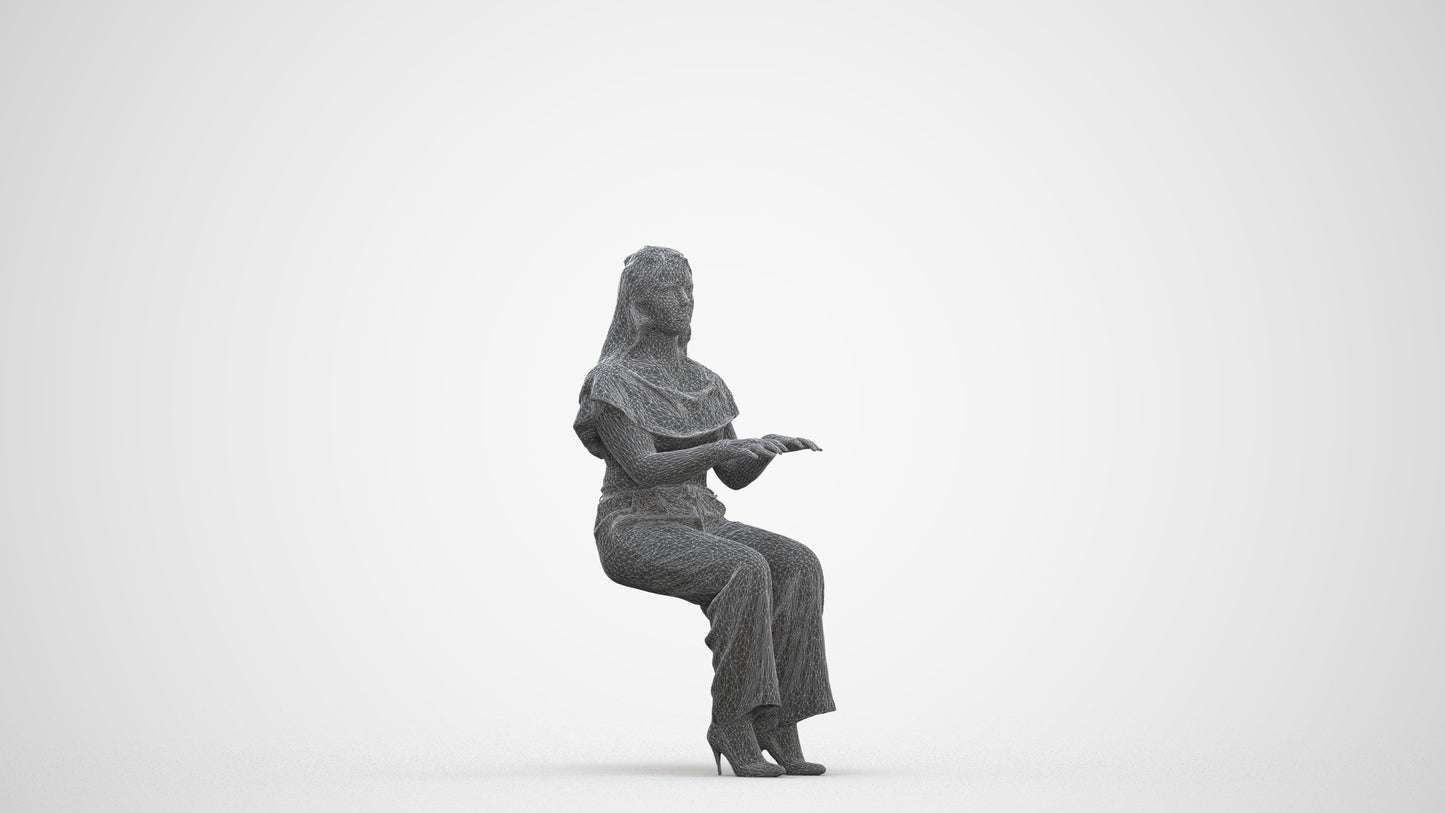 3D human model woman casual business, photogrammetry scanned person for archviz, three-quarter front view render