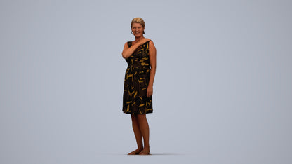 realistic 3D people woman casual standing, render-ready for V-Ray and Corona, FBX OBJ, top-down view render
