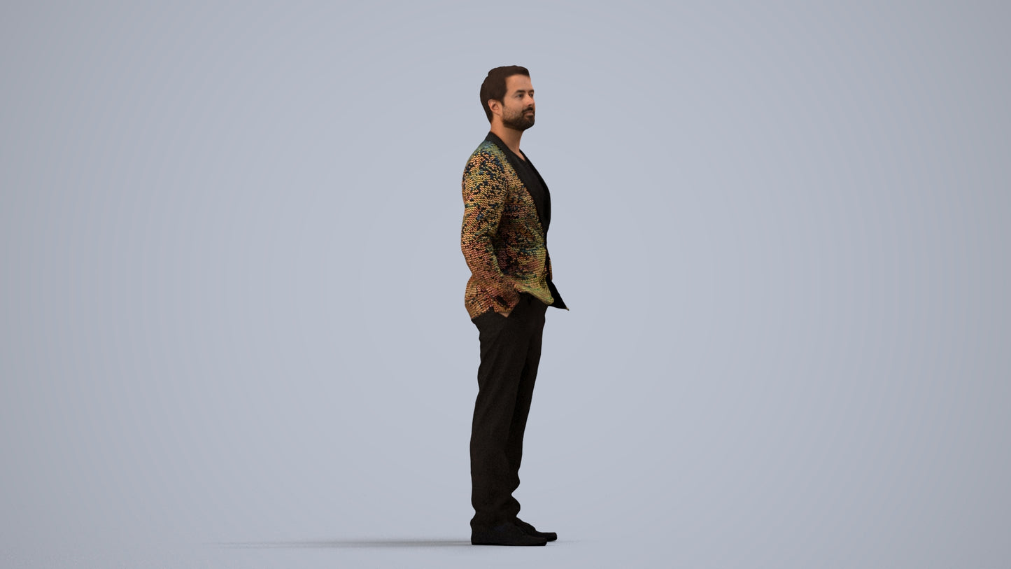 photogrammetry 3D man formal formalaffairs, realistic human model archviz FBX, side view render