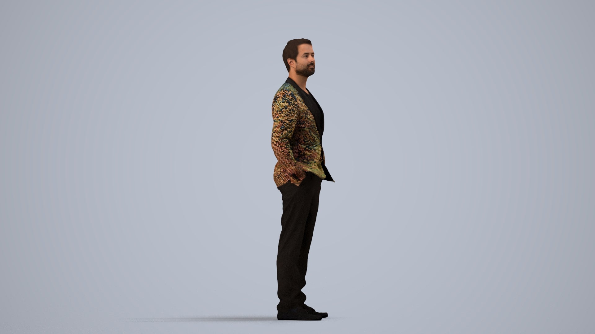 photogrammetry 3D man formal formalaffairs, realistic human model archviz FBX, side view render
