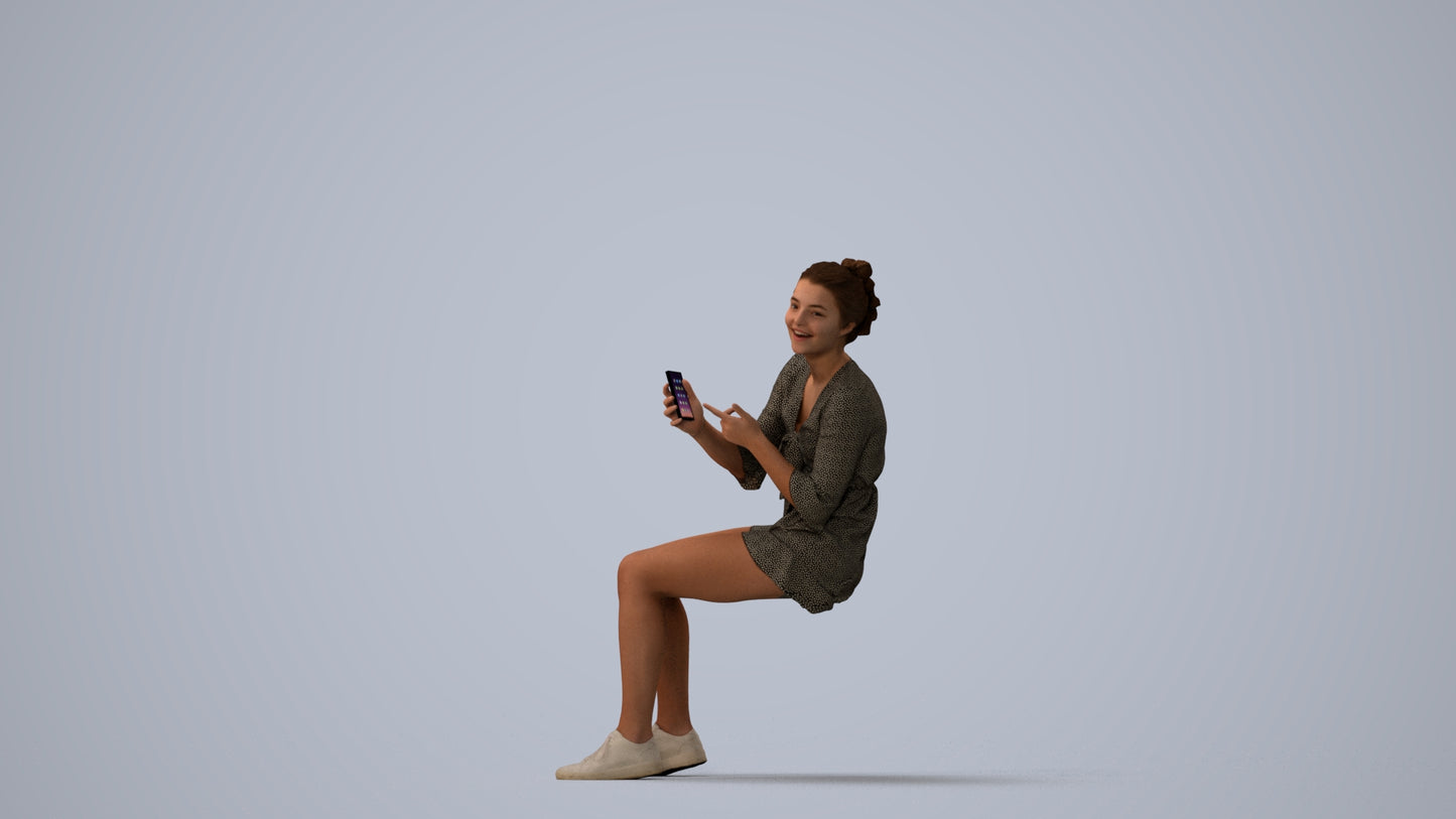 3D scanned girl kids casual, photorealistic archviz people for Enscape and SketchUp, three-quarter view render