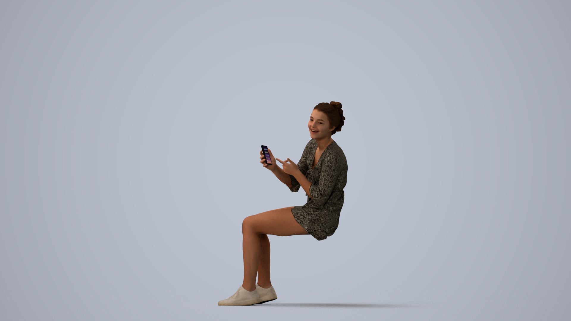 3D scanned girl kids casual, photorealistic archviz people for Enscape and SketchUp, three-quarter view render