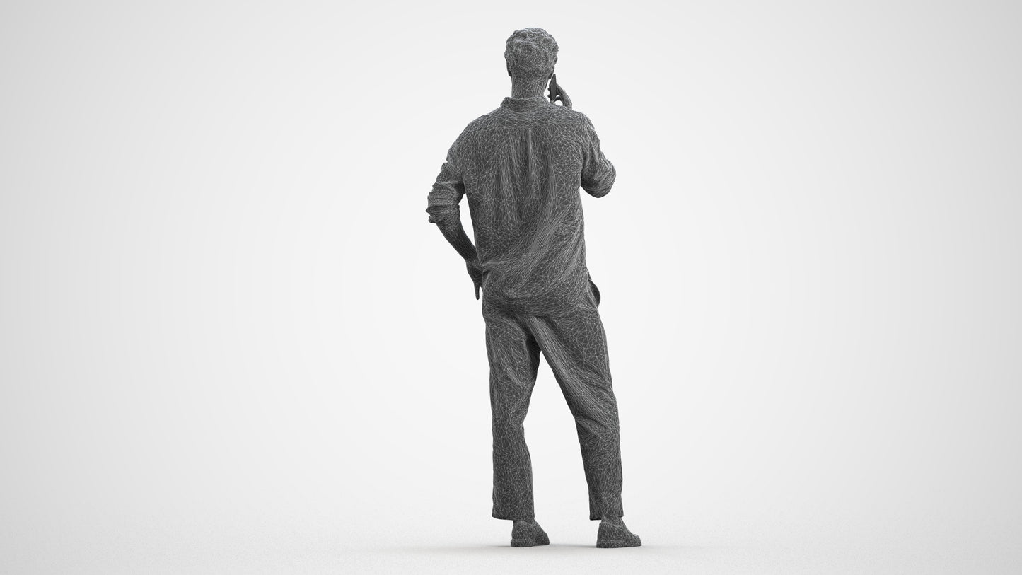 realistic 3D human man casual standing, archviz people FBX OBJ for Blender, wireframe front view