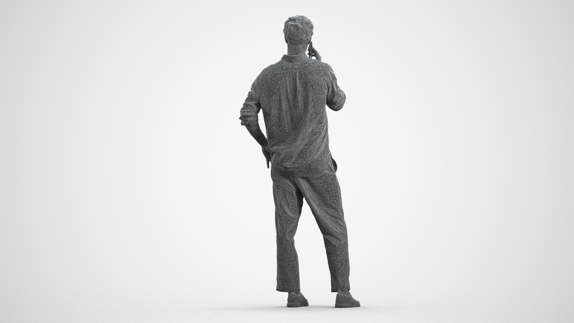 realistic 3D human man casual standing, archviz people FBX OBJ for Blender, wireframe front view
