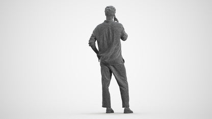 realistic 3D human man casual standing, archviz people FBX OBJ for Blender, wireframe front view