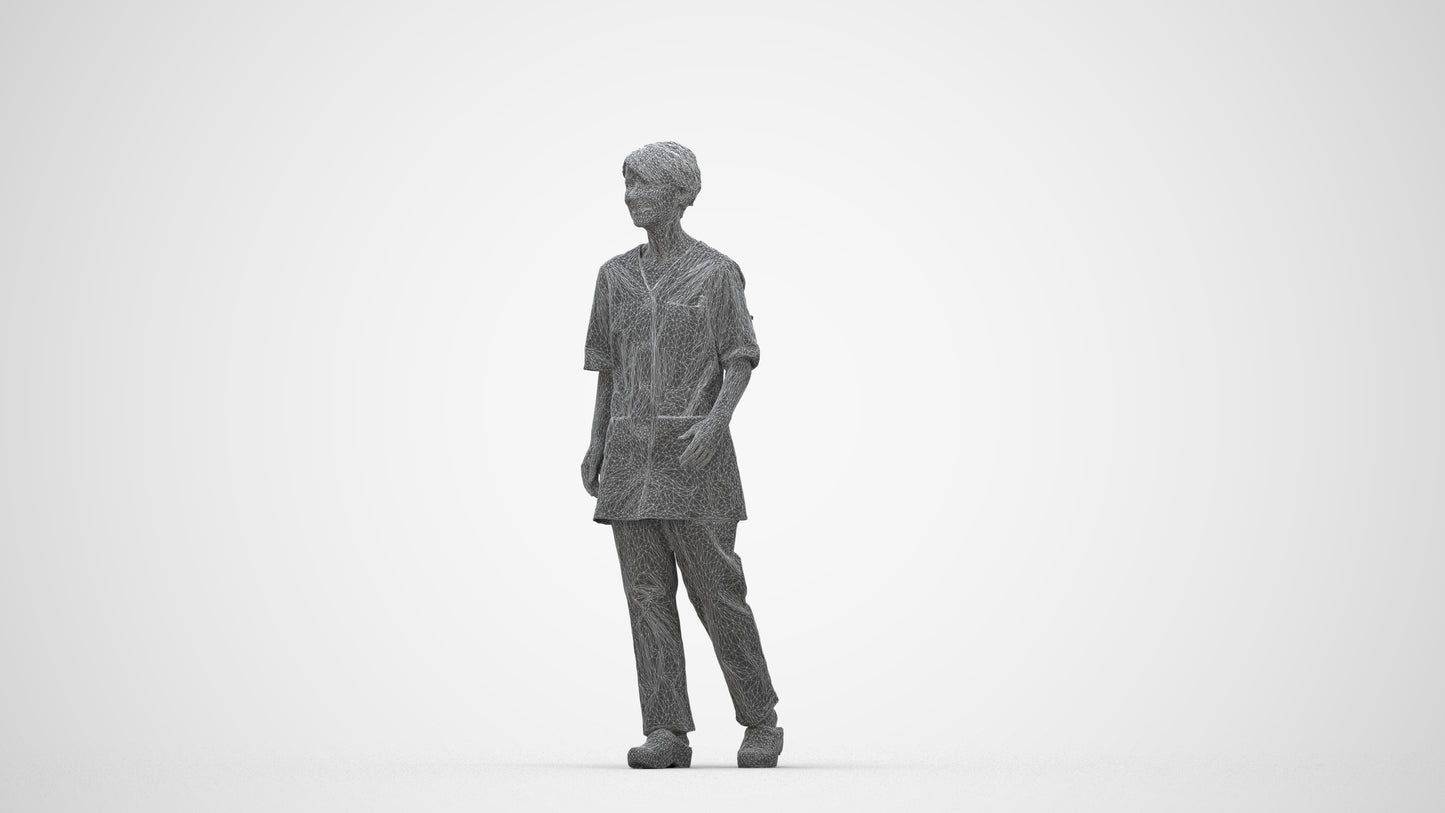 photogrammetry 3D woman standing, realistic human model archviz FBX, wireframe back view