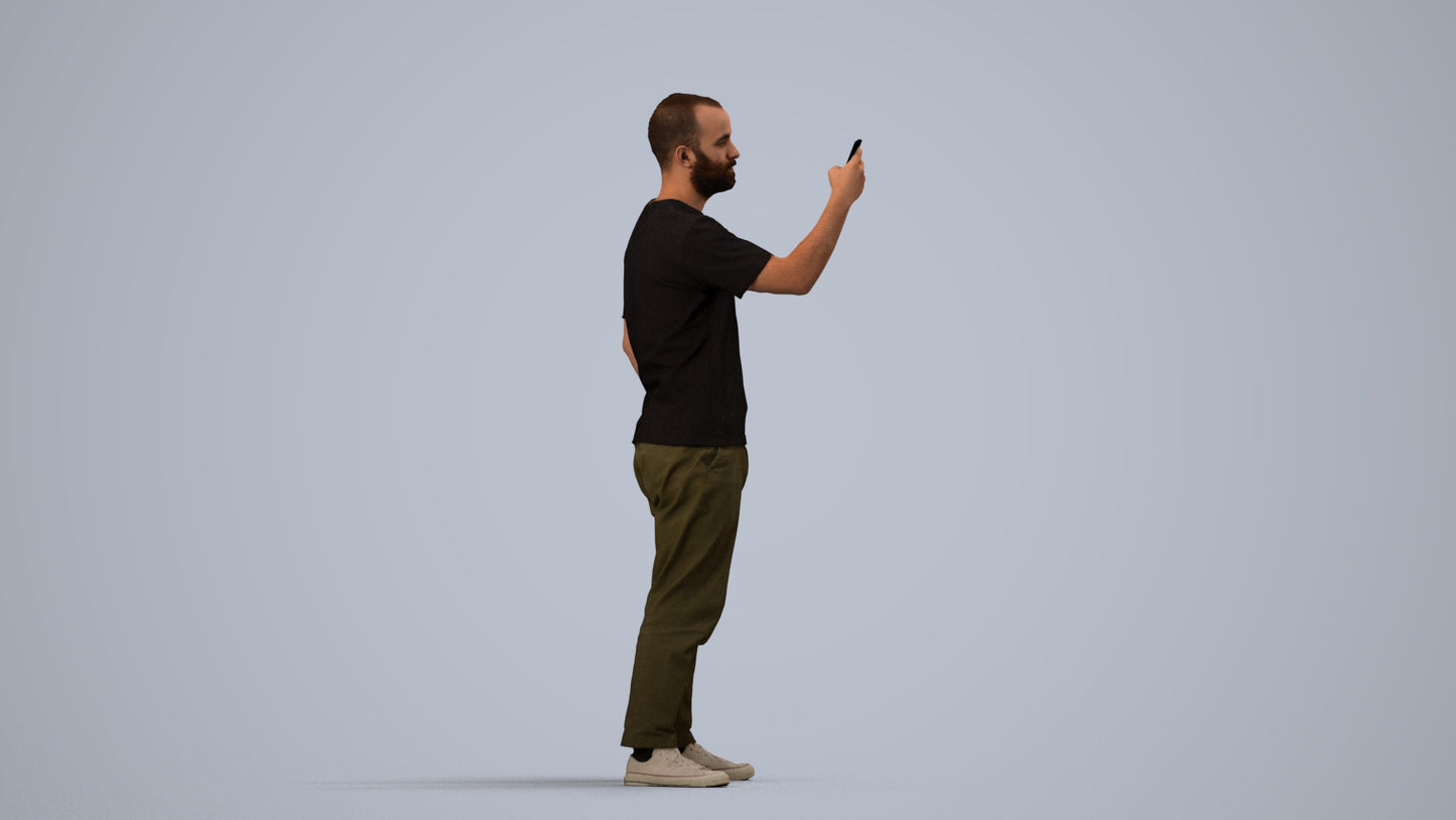 3D people model man casual standing, scanned human for 3ds Max rendering, side view render