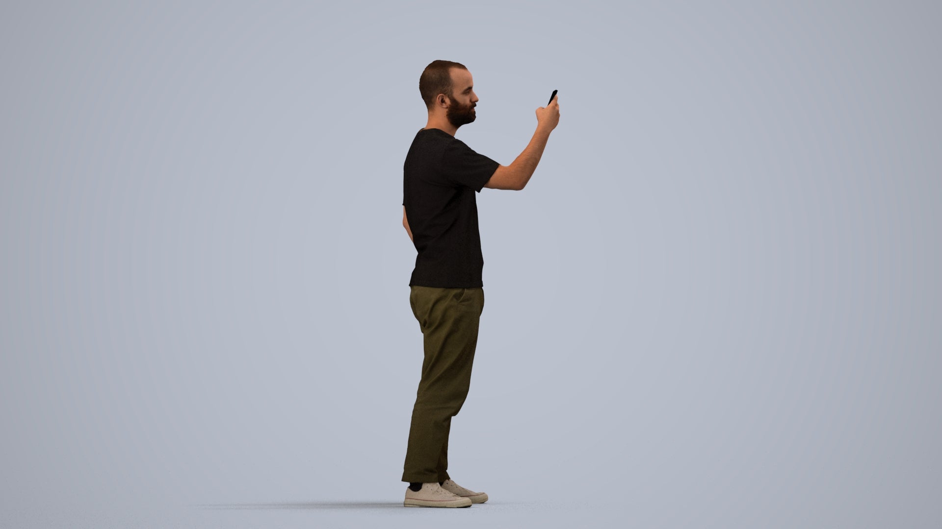 3D people model man casual standing, scanned human for 3ds Max rendering, side view render