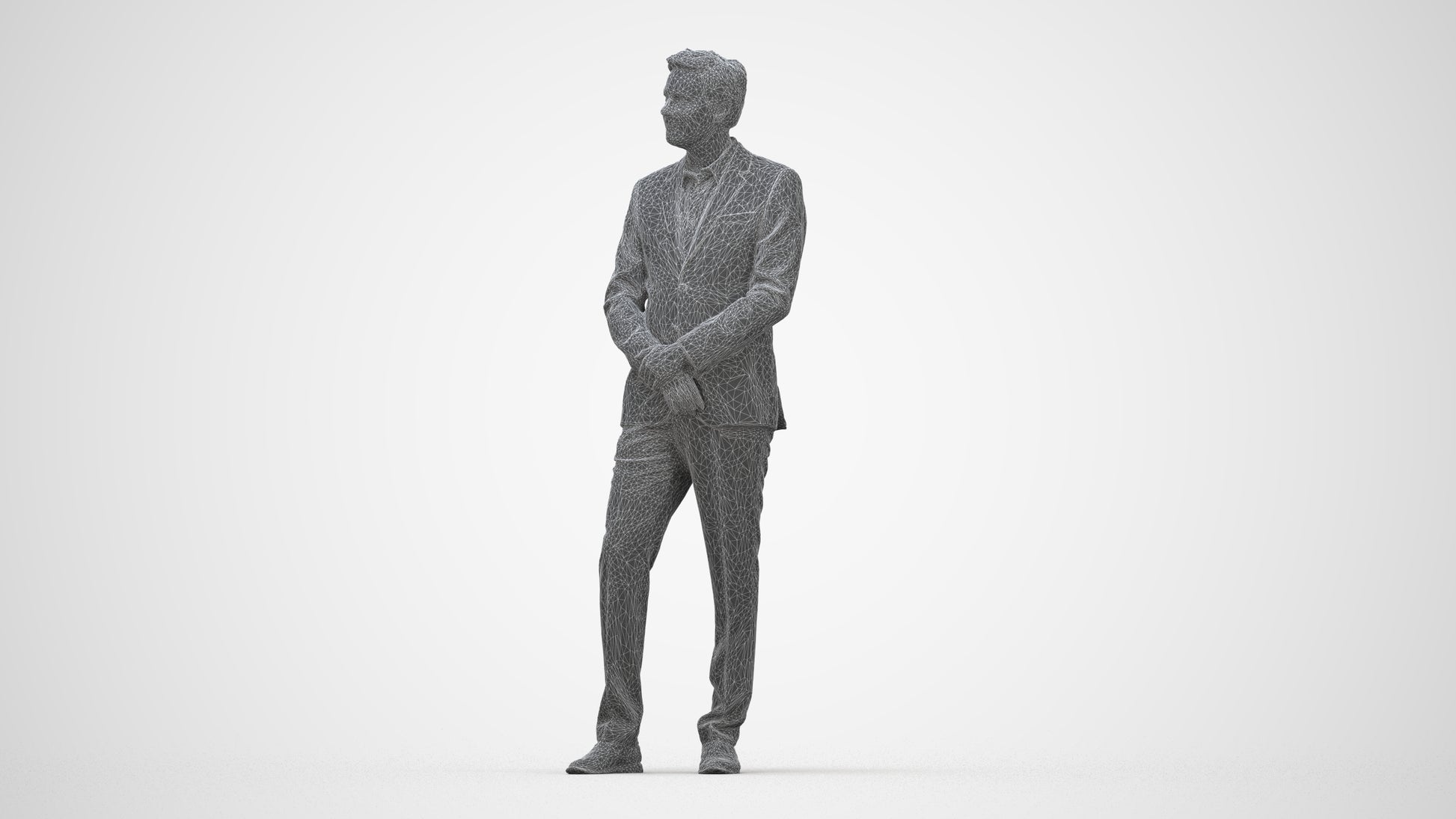 realistic 3D people man business, render-ready for V-Ray and Corona, FBX OBJ, wireframe back view