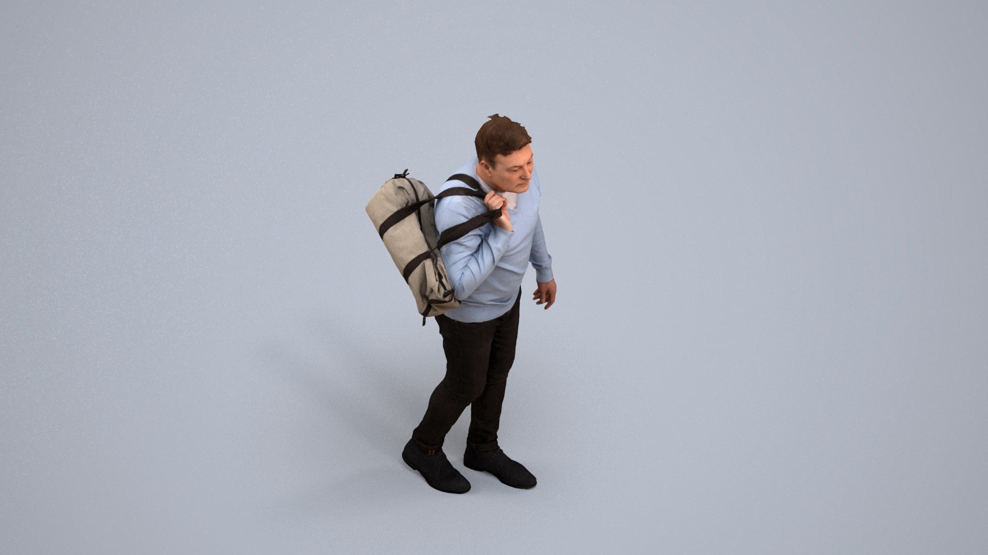 3D people model man casual walking, scanned human for 3ds Max rendering, back view render
