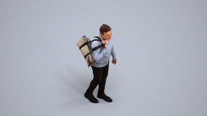 3D people model man casual walking, scanned human for 3ds Max rendering, back view render
