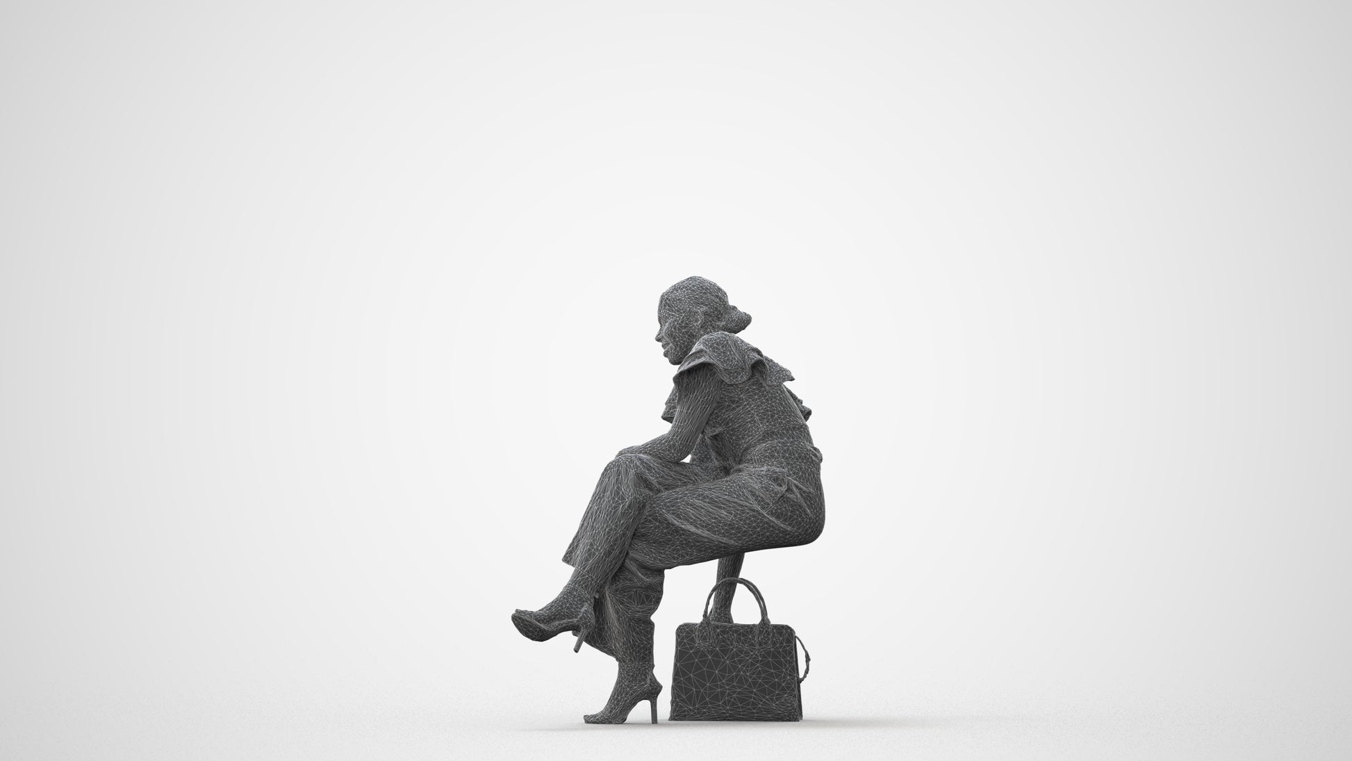 realistic 3D human woman casual sitting, archviz people FBX OBJ for Blender, square thumbnail