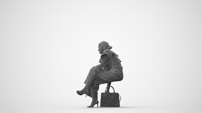 realistic 3D human woman casual sitting, archviz people FBX OBJ for Blender, square thumbnail