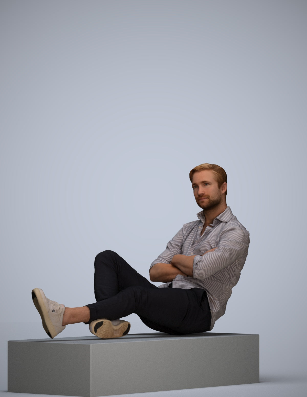 3D scanned woman sitting casual, photorealistic archviz people for Enscape and SketchUp