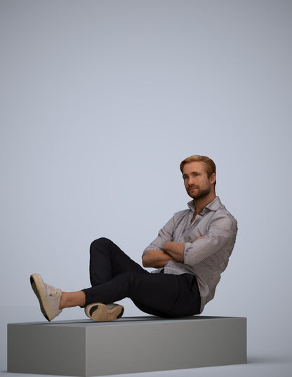 3D scanned woman sitting casual, photorealistic archviz people for Enscape and SketchUp