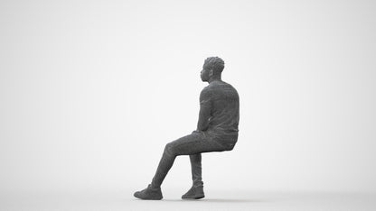 3D scanned man sitting casual, photorealistic archviz people for Enscape and SketchUp, square thumbnail