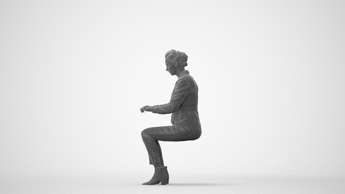 3D human model woman business, photogrammetry scanned person for archviz, square thumbnail