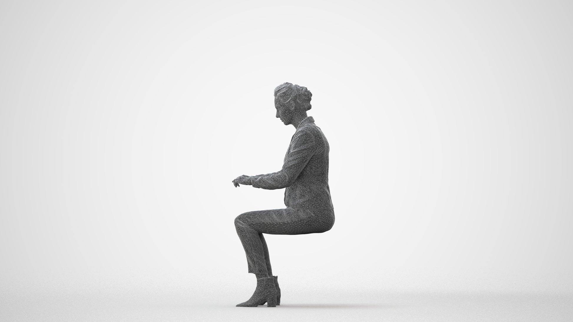 3D human model woman business, photogrammetry scanned person for archviz, square thumbnail