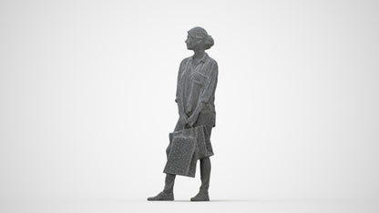 realistic 3D human woman casual shopping, archviz people FBX OBJ for Blender, wireframe back view