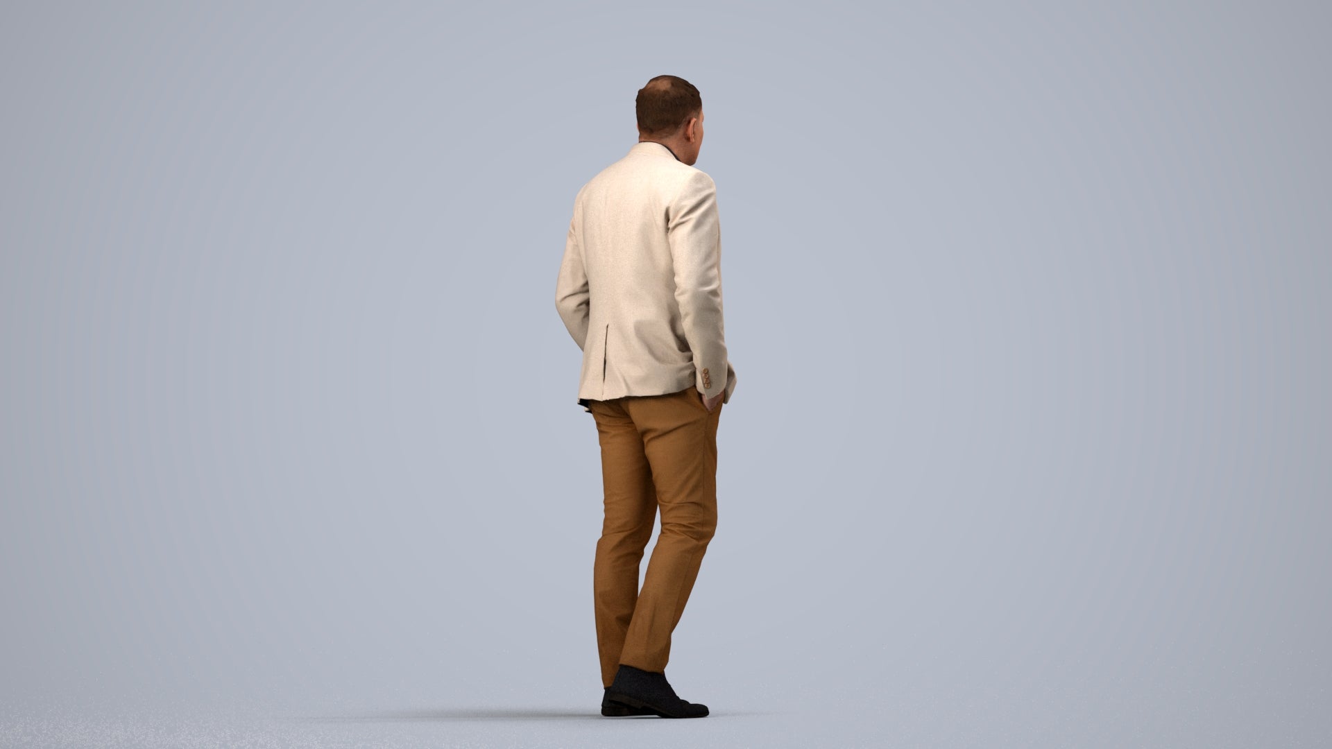 scanned 3D man business walking, photogrammetry people for Enscape and V-Ray, side view render