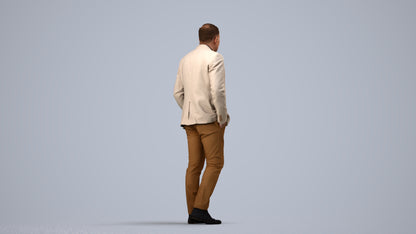 scanned 3D man business walking, photogrammetry people for Enscape and V-Ray, side view render