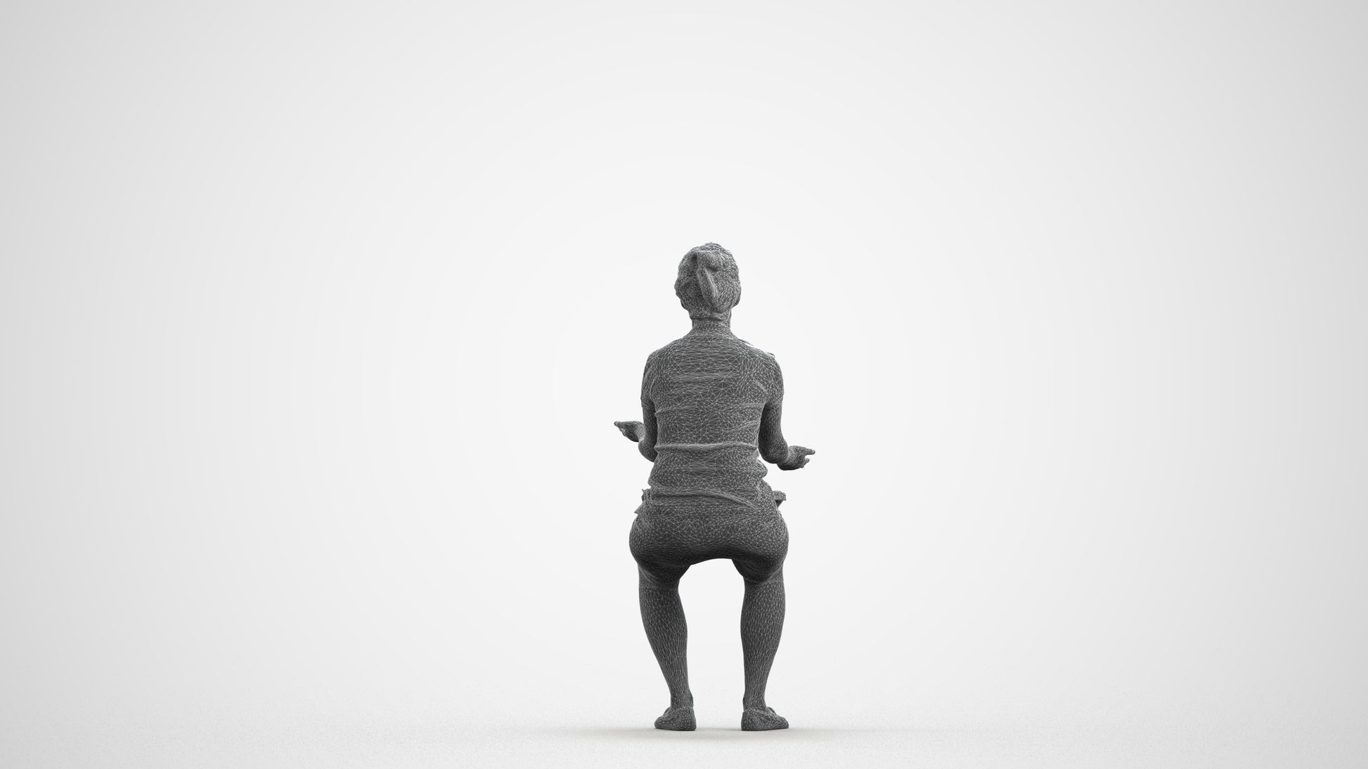 realistic 3D people woman casual sitting, render-ready for V-Ray and Corona, FBX OBJ, wireframe front view
