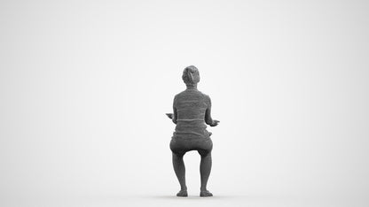 realistic 3D people woman casual sitting, render-ready for V-Ray and Corona, FBX OBJ, wireframe front view