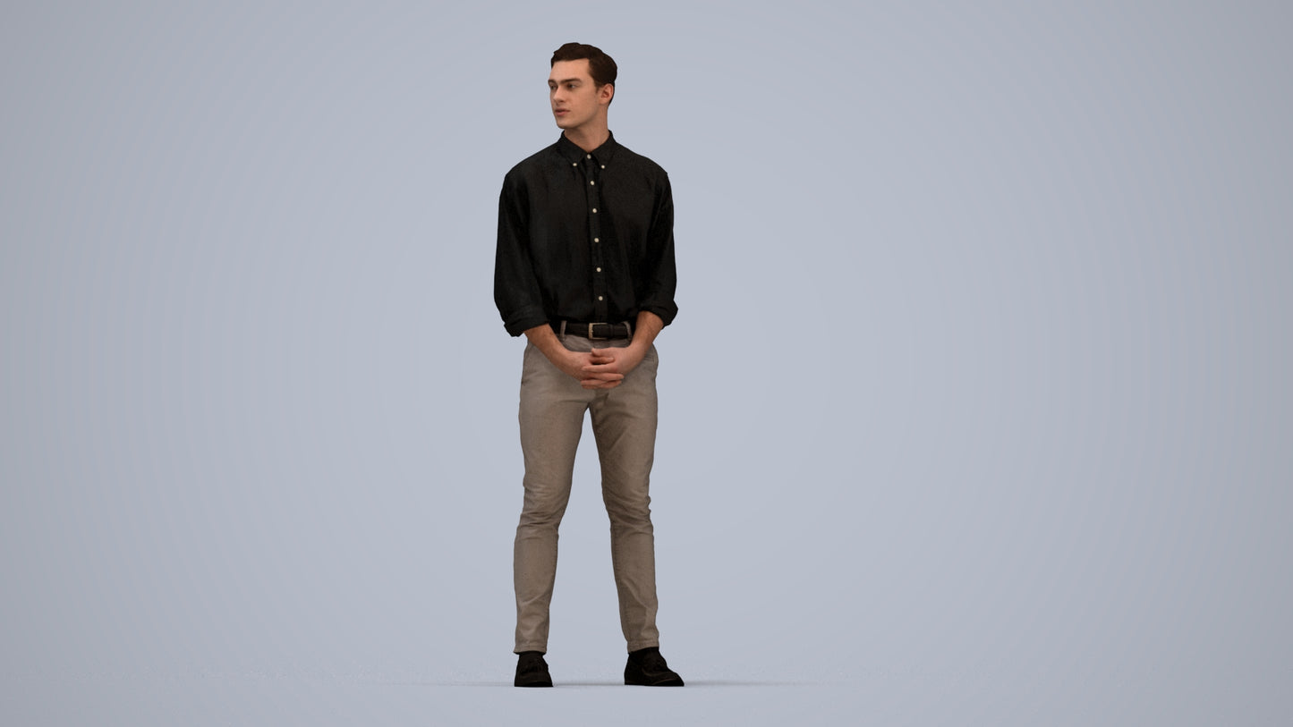 3D people model man casual standing, scanned human for 3ds Max rendering, top-down view render
