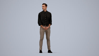 3D people model man casual standing, scanned human for 3ds Max rendering, top-down view render