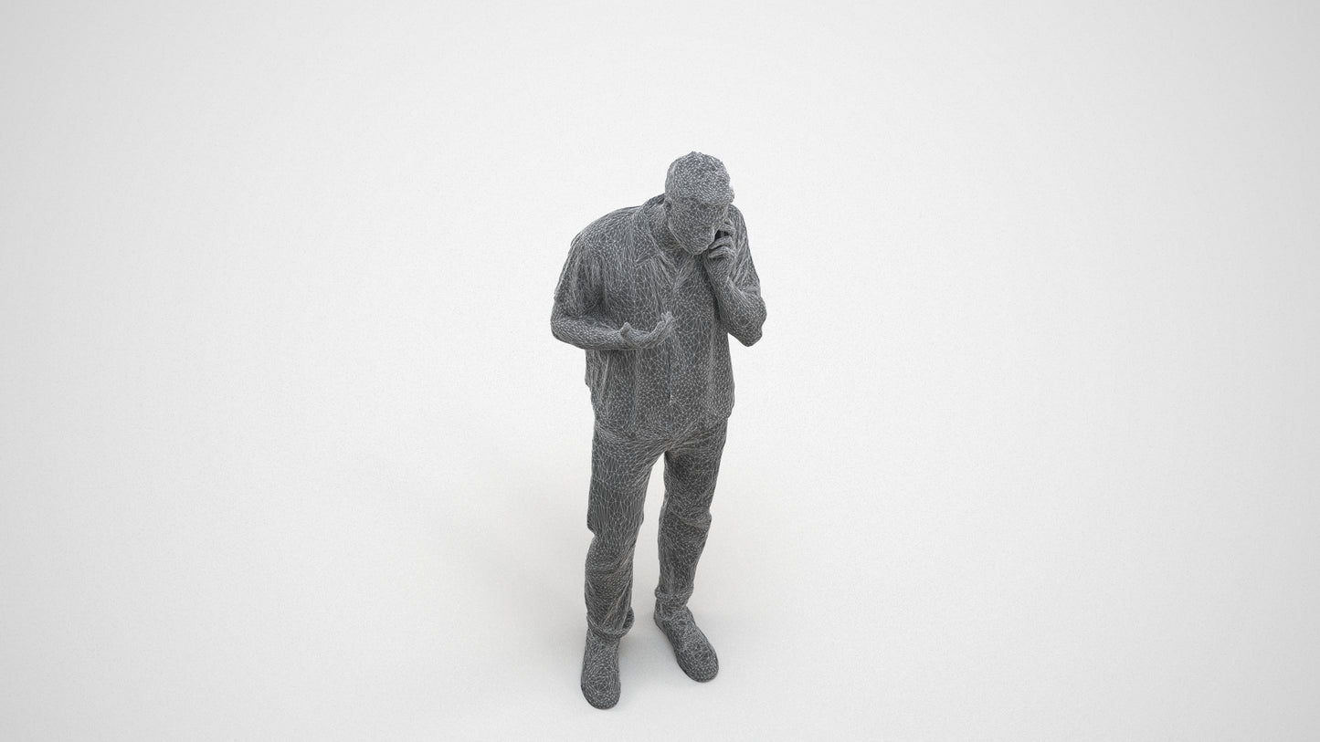 photogrammetry 3D man casual standing, realistic human model archviz FBX, wireframe three-quarter view