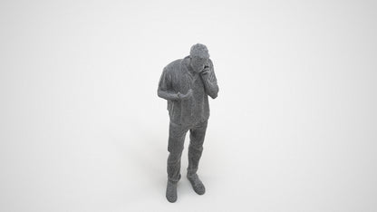 photogrammetry 3D man casual standing, realistic human model archviz FBX, wireframe three-quarter view