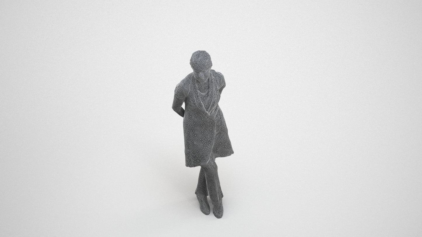 scanned 3D woman hospitality, photogrammetry people for Enscape and V-Ray, wireframe three-quarter view