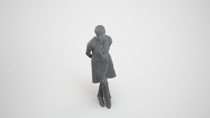 scanned 3D woman hospitality, photogrammetry people for Enscape and V-Ray, wireframe three-quarter view