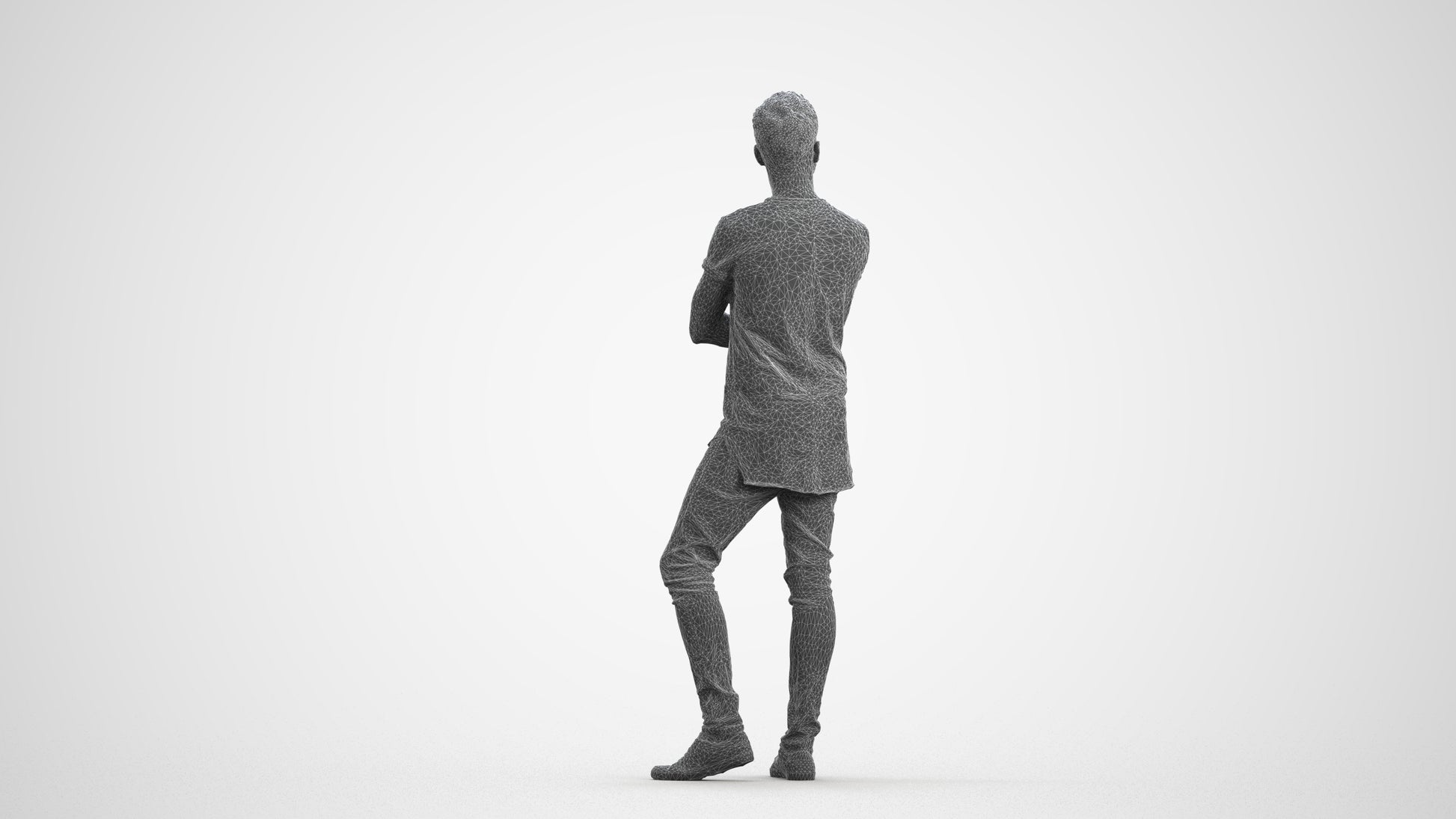 realistic 3D man casual standing, scanned archviz people for Blender and 3ds Max, wireframe front view