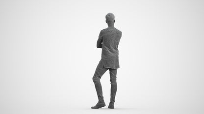 realistic 3D man casual standing, scanned archviz people for Blender and 3ds Max, wireframe front view